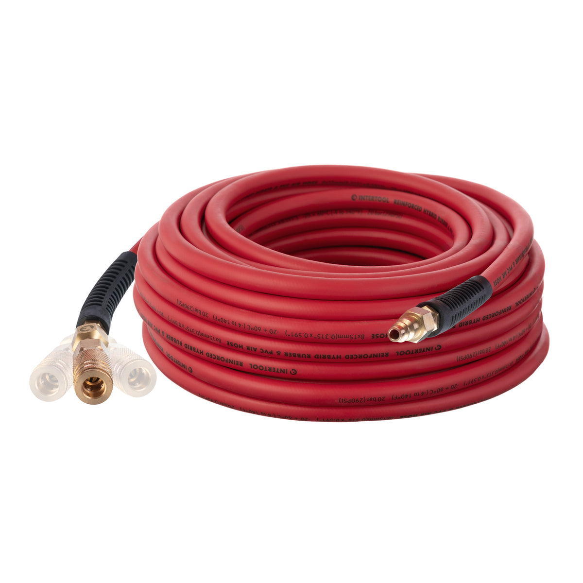 Manguera de aire híbrida INTERTOOL de 5/16” x 50 pies: liviana, resistente a las torceduras, conexiones de latón, acoplamiento rápido | PT08-1772
