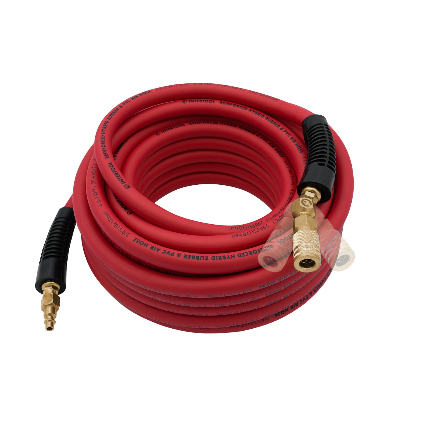 INTERTOOL "3/8” x 50 ft. Hybrid Air Hose - Lightweight, Kink-Resistant, Brass Fittings, Quick Coupler  | PT08-1782