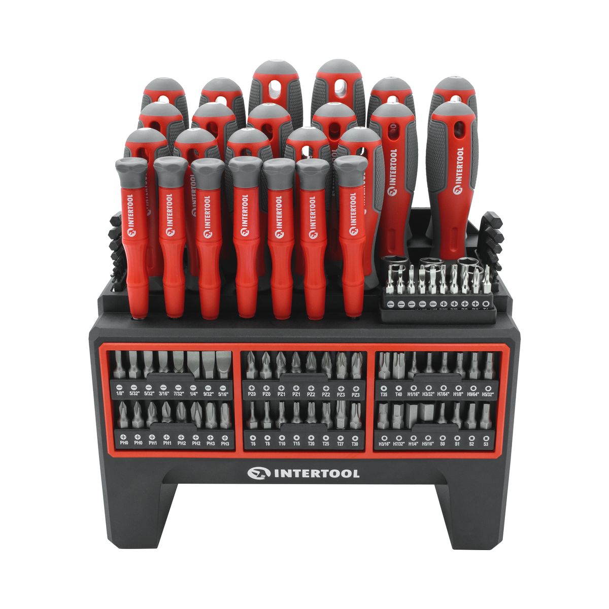 INTERTOOL 114 pcs Screwdriver Set, Standing Organizer Rack | VT08-3372