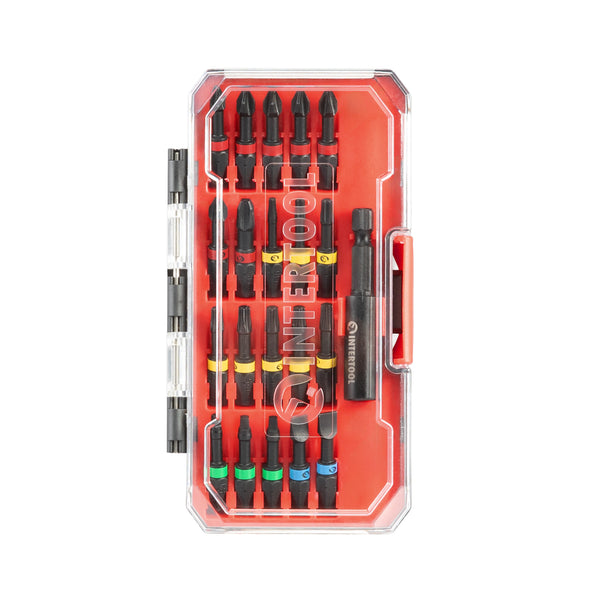 Набор ударных бит INTERTOOL 21 шт. | Phillips, Square, Torx, Slotted с магнитным держателем | VT08-3381