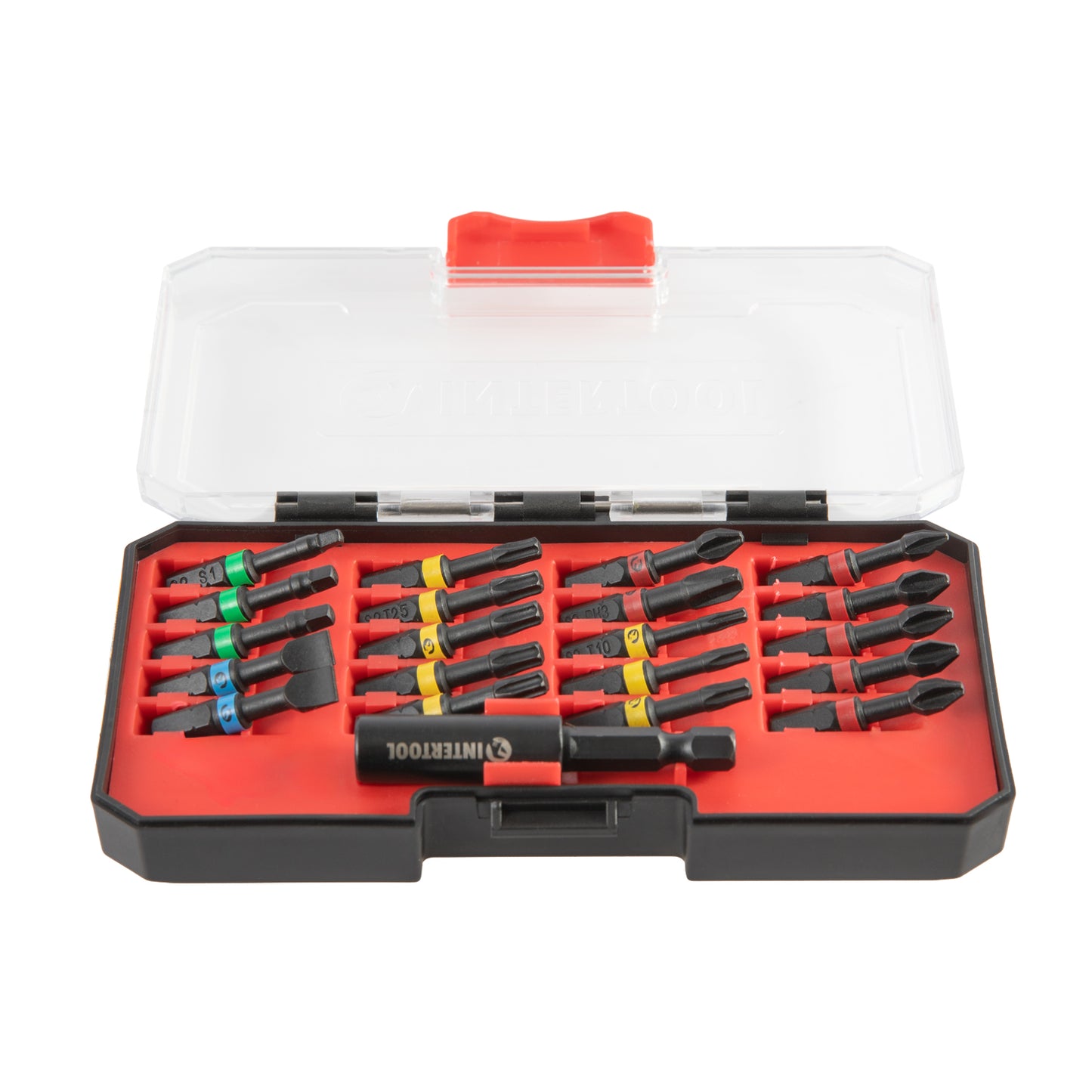 INTERTOOL S2 Impact Bit Set 1.25" Impact Ready Driver Bits - 32-Piece Phillips, Square, Torx, Slotted with Magnetic Holder - Durable Screwdriver Bits for Impact Driver VT08-3381