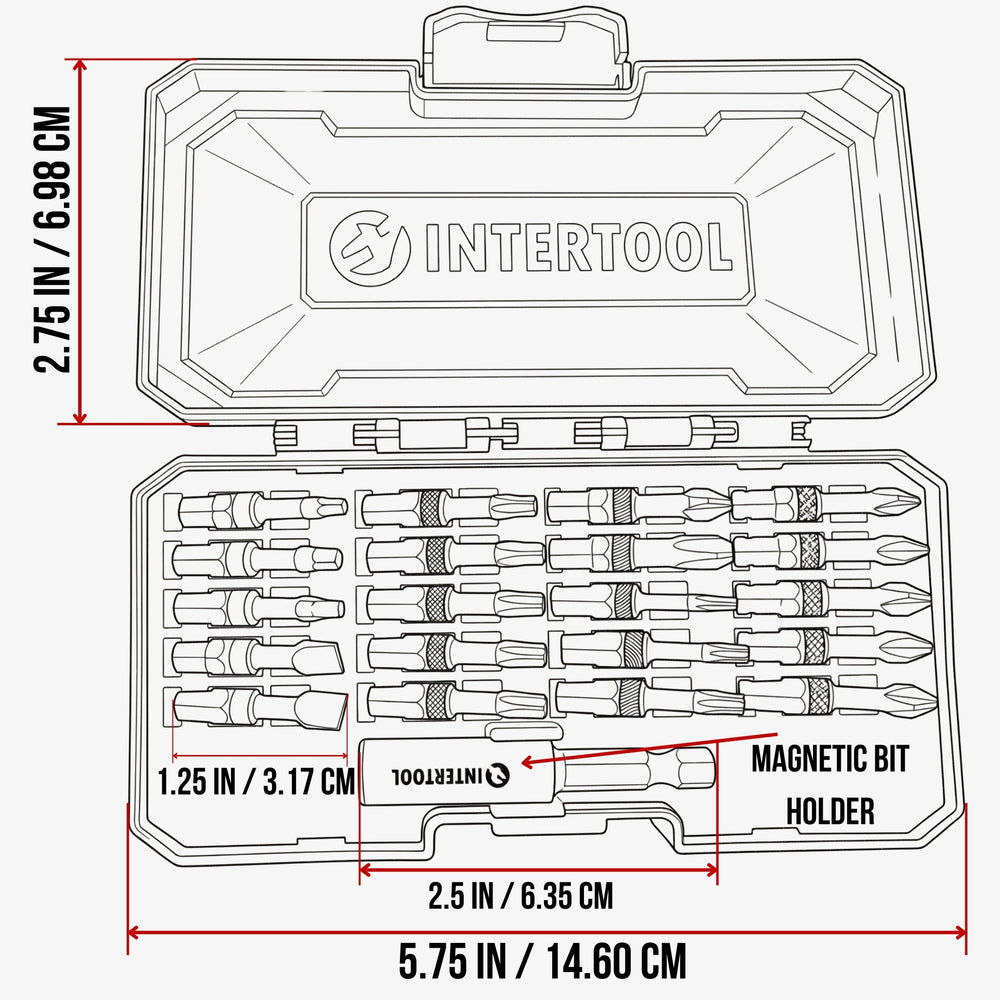 Набор ударных бит INTERTOOL 21 шт. | Phillips, Square, Torx, Slotted с магнитным держателем | VT08-3381