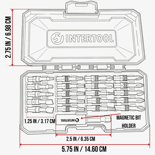 Набор ударных бит INTERTOOL 21 шт. | Phillips, Square, Torx, Slotted с магнитным держателем | VT08-3381