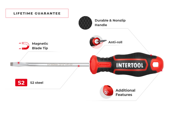 INTERTOOL 8 pcs Screwdriver Set, Phillips & Slotted, Wall Mount Rack | VT08-3438